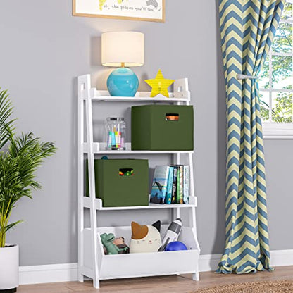 RiverRidge Folding Storage Bins - 2-pack of 10in Tall Olive Cubes | Fabric Bins, Set of 2 Storage Cubes, Cut-out Handles, Playroom Closet Organizer, Collapsible Cubby with Bottom Board Insert - color: 2 Olive 10in H Bins