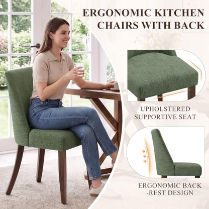 COLAMY Upholstered Dining Chairs Set of 4 with Wood Legs, Green | Mid Century Kitchen Chairs with Back, Fabric Side Dining Room Chairs for Dining Room Restaurant - color: Green, size: Set of 4