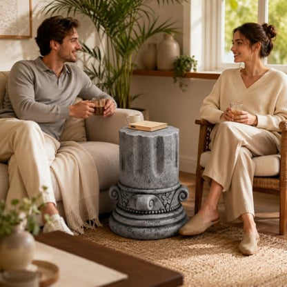 Stone Side Table,Round Faux Marble Side Table,Modern Small Stone End Table for Balcony, Tree Stump Garden Stool DrumTable Indoor and Outdoor (Gray-14.4"-2) - color: Gray-14.4"-2