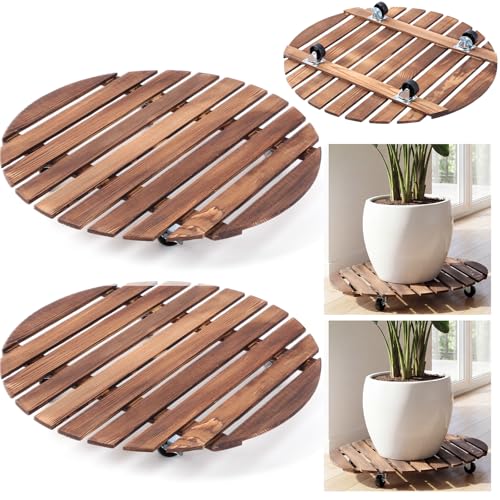 Novabright 25" Wooden Rolling Plant Heavy Duty Dolly Caddy with Locking Wheels Heavy Duty Wooden Plant Dolly Mobile Stand for Large Pots Small Furniture Outdoor(2 Pcs) - size: 25 Inch