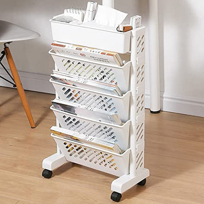 Ejoyous Mobile Bookshelf on Wheels, Movable Rolling Book Shelf 6 Tier Slim Storage Trolley Slide Out Storage Tower Rolling Utility Cart Storage Rack, for Office Bedroom Bathroom Living