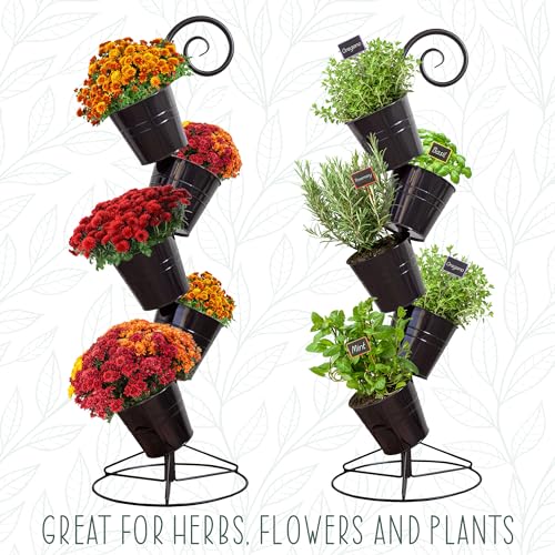 Esterno Hanging Flower Pot Tiered Stand (Black), Metal Outdoor Stacking Planter - color: Black