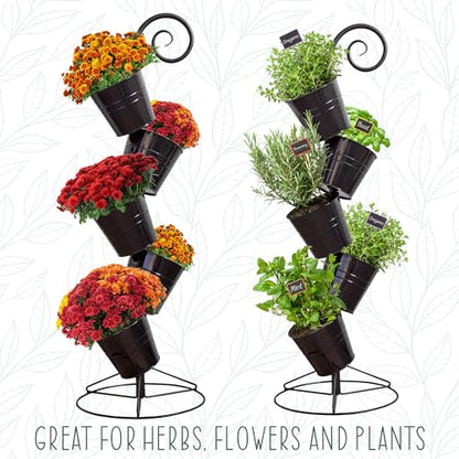 Esterno Hanging Flower Pot Tiered Stand (Black), Metal Outdoor Stacking Planter - color: Black