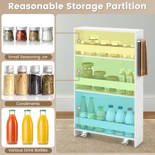 COSTWAY Slim Rolling Storage Cart, 4-Tier Rolling Utility Cart, Wood Kitchen Storage Cart with Handle & Wheels, Narrow Rolling Shelving Unit for Kitchen Bathroom Laundry Small Places (Plain White) - color: Plain White