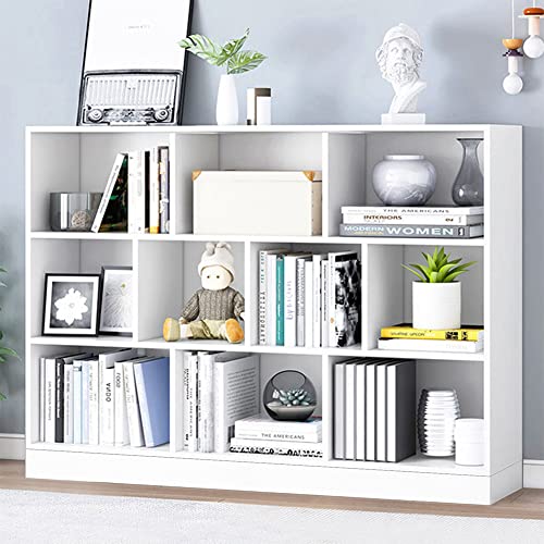 IOTXY Open Shelf Low Bookcase - Wooden 3-Tier Cube Bookshelf, Warm White | MDF Material, Stable Raised Base, 10 Storage Cubby Display, Horizontal Short Shelf Unit, Scandinavian Minimalist Organizer - color: Warm White, size: 120CM Base