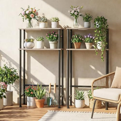 HOOBRO Narrow Console Table for Small Space, 15.7" Entryway Table with Storage, 2 Tier Sofa Table with 2 Shelves, Skinny Console Table for Entryway, Hallway, Living Room, Greige and Black BG40XG01 - color: Greige + Black