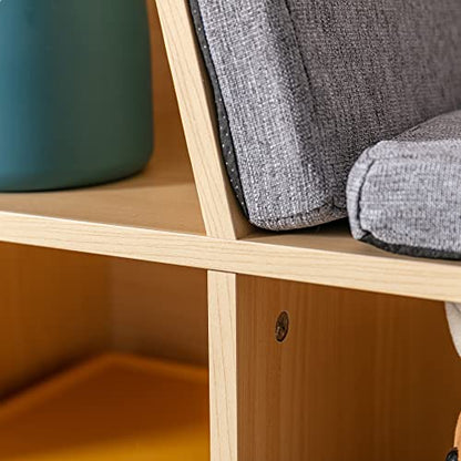 HOMCOM 6-Cubby Kids Bookcase with Reading Nook and Cushion, Multi-Purpose Storage Organizer for Bedroom, Living Room, Natural - color: Natural Wood