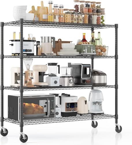 Xcity Storage Shelves, 4 Tier Heavy Duty Metal Shelving Unit with Wheels, 1600 LBS Adjustable Steel Wire Shelf for Commercial, Pantry, Kitchen, Garage, 18" D x 36" W x 60" H, Black - color: Black, size: 36"W x 18"D x 60"H, 4-Tier