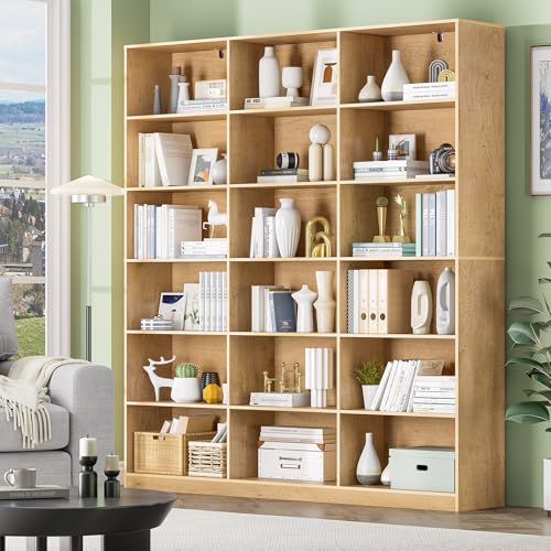 Natural Bookcase with Open Display Shelves, Large Triple Wide Bookshelf, 71.6” Tall 6 Tier Book Case for Living Room, Home Office, Library Bookshelf 2PCS - color: Natural, size: Wide 59.1 Inch-2pc