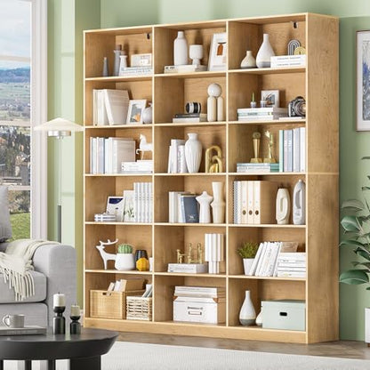 Natural Bookcase with Open Display Shelves, Large Triple Wide Bookshelf, 71.6” Tall 6 Tier Book Case for Living Room, Home Office, Library Bookshelf 2PCS - color: Natural, size: Wide 59.1 Inch-2pc