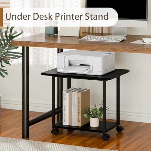 MARTY 22"x15.75" Large Printer Stand Under Desk, Rolling Cart Printer Table | 2 Tier Rolling Printer Cart with Wheels, Storage Shelf, Fit Printer/Fax/3d/Scanner, For Home Office Dorms, Heavy Duty, Black - color: Black