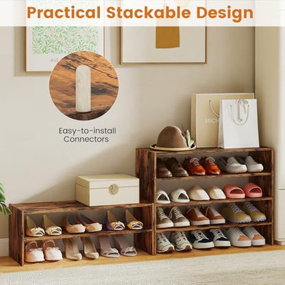 COSTWAY 6-Tier Shoe Rack, Extra Wide Shoe Shelf Organizer with Stackable Design, 31" Freestanding Adjustable Storage Shoe Stand for Small Space Entryway Hallway Closet (1,Rustic Brown) - color: Rustic Brown