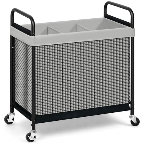 STORAGE MANIAC Rolling Laundry Hamper with Wheels 3-Section Laundry Sorter Rolling Laundrys Basket on Wheels with Removable Bag Clothes Hamper Laundrys Organizer Cart Bathroom Bedroom 120L Grey - color: Grey, size: 3-Section