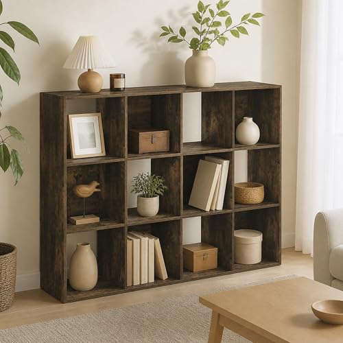 12-Cube Bookcase, Cube Storage Organizer Bookshelf, Book Shelf. 11.7 x 47.6 x 36, for Bedroom, Living Room, Home Office, Amber Pine - color: Amber Pine, size: 12 Cube