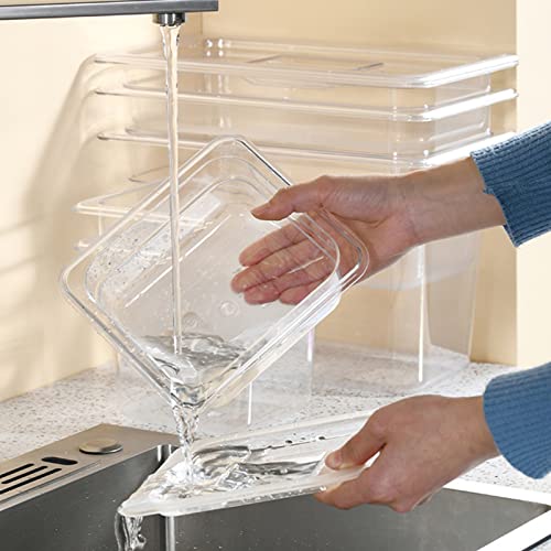 Bekith 6 Pack 1/6 Size Plastic Clear Food Pans with Lids for Kitchen Restaurant Food Prep, 4 Inches Deep