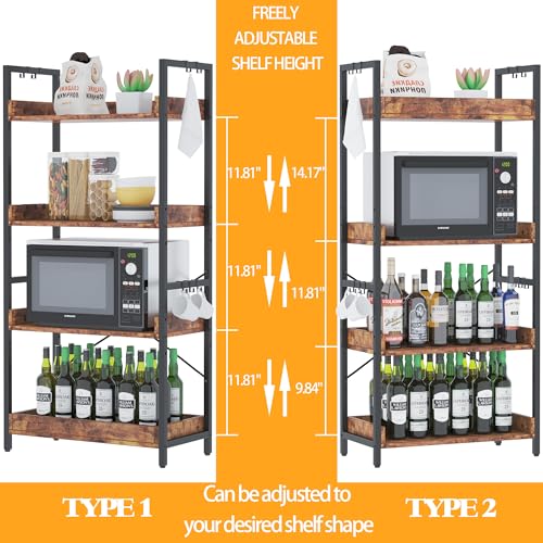 HCHQHS 4 Tier Bookshelf, Adjustable Industrial Bookcase, Vertical Tall Book Shelf, Wood and Black Metal Open Bookshelves for Home Office, Living Room, Bedroom - color: Rustic Brown, size: 4-Tier (24"W x 44"H)
