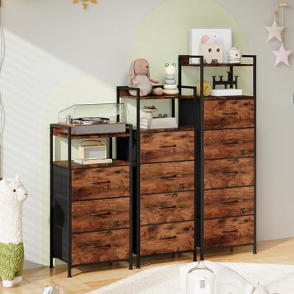 Somdot Nightstand with 3 Drawers, Dresser with Fabric Bins for Bedroom, Hallway, Entryway, Night Stand Bedside Table Furniture, Sturdy Steel Frame, Wooden Top, Easy Pull Fabric Bins, Wood Grain Print - color: Wood Grain Print, size: 11.4"D x 15.2"W x 30.6