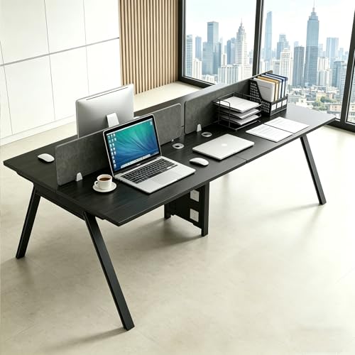 4 Person Standing Office Desk with Built-In Outlet,94.5 Inch Cubicle Desk Workstation with Privacy Panel & Wire Grommet,Large Gaming Study Writing Table for Home/Office (Elm-Black, 94.5 Inch) - color: Elm-black, size: 94.5 Inch