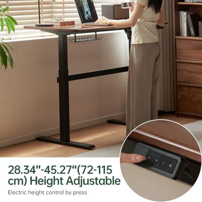 Solid Wood Electric Height Adjustable Standing Desk, Walnut Rubber Wood Home Office Sit Stand Desk with Cable Management Tray for Study Living Room 47.24" W - color: Walnut-rubberwood Electric Height Adjustable, size: 47.24"W
