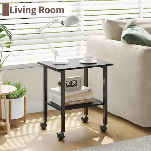 2 Tier Printer Stand with Storage, Under Desk Printer Table, Space-Saving Printer Table with Locking Wheels, Rolling Printer Cart for Home Office, Black