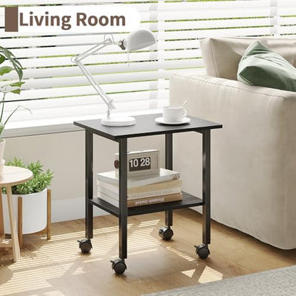 2 Tier Printer Stand with Storage, Under Desk Printer Table, Space-Saving Printer Table with Locking Wheels, Rolling Printer Cart for Home Office, Black