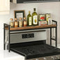 31 Inch Over the Stove Spice Rack, Adjustable 3-Tier Stove Top Shelf Equipped with 6 Utility Hooks to Organize Spices & Kitchen Gadgets (Browm) - color: Brown