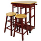 Casual Home Drop Leaf Breakfast Cart with 2 Stools-Red - color: Natural&red