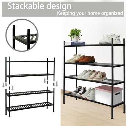 Shoe Rack - Metal Shoe Organizer 2 Tier Shoes Shelf Storage, 35 Inches Stackable Long Show Stand Holder for Closet, Entryway, Garage, Floor, Door Entrance, Black - size: 2 Tier
