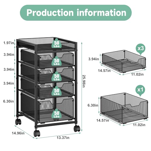 keomaisyto 5-Tier Kitchen Storage Cart with Top Basket & Drawers, Fruit and Vegetable Storage Rack on Wheels, Metal Rolling Cart with Drawers & Kitchen Organization for Snacks, Potatoes, Onions, Cans - size: 5-Tier