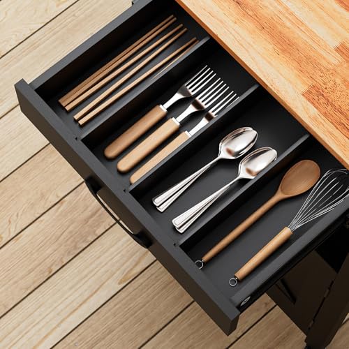 VINGLI Rolling Kitchen Cart with Microwave Stand, Storage Cabinet & Drawer, Small Coffee Cart with Side Hooks & Towel Rods, Compact Kitchen Island on Swivel Wheels, Black - color: Black, size: 33"