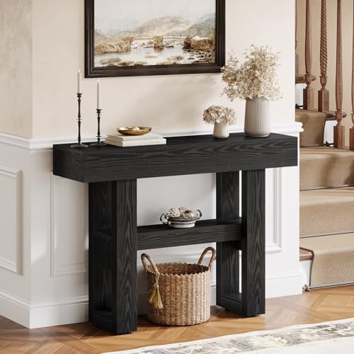 Tribesigns 41.34-Inch Farmhouse Console Table, 2-Tier Narrow Sofa Table Behind The Couch, Entryway Furniture with Storage Shelves for Hallway Foyer Living Room, Black - color: Black