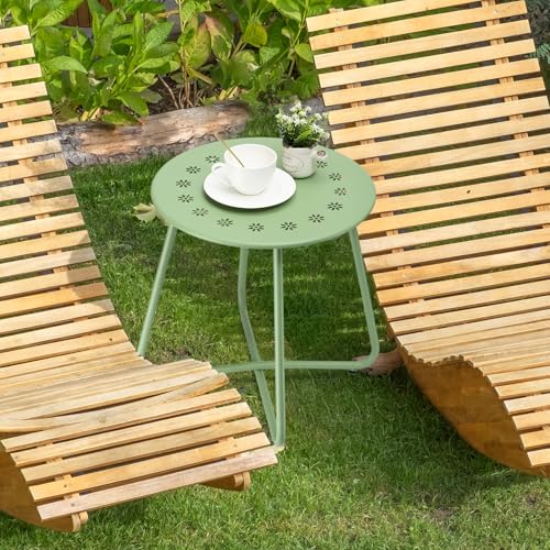 danpinera Outdoor Side Tables with Flower Cut Outs, Weather Resistant Steel Patio Side Table, Small Round Outdoor End Table Metal Side Table for Patio Yard Balcony Garden Green - color: Green