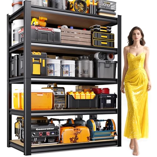 71.2" H Garage Shelving Heavy Duty Storage Shelves, Metal Adjustable Shelving Unit, Utility Garage Organizer Shelf for Basement, Pantry, Kitchen, Warehouse,15.7" Dx35.4 Wx71.2 H Black - size: 5-Wood-15.7"Dx35.4"Wx71.2"H