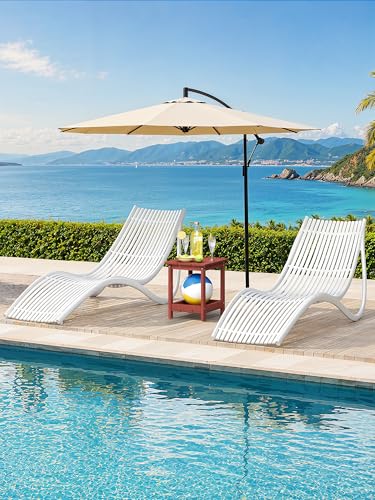 LUE BONA Small Outdoor Side Table, 2-Tier HDPE with Rail, Red | Outdoor End Table with Rail for Patio, Deck, Poolside, Weather Resistant HDPE, Low Maintenance, Easy to Clean - color: Red