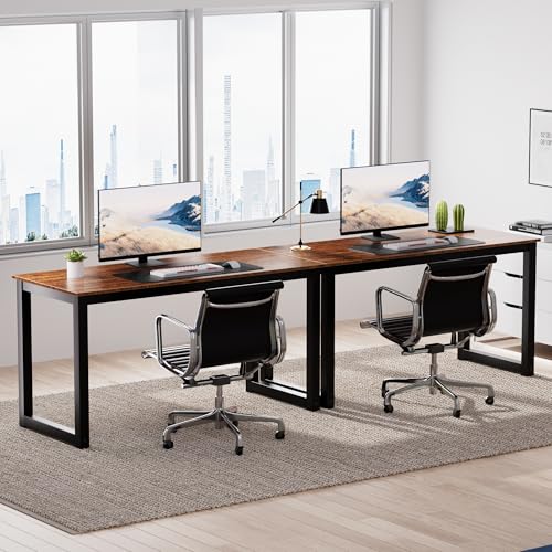 Decoholic 55 Inch Computer Desk, Home & Office PC Laptop Study Writing Table Workstation with Leg Bars, Modern Simple Industrial Style, Rustic Brown - size: 55 Inch