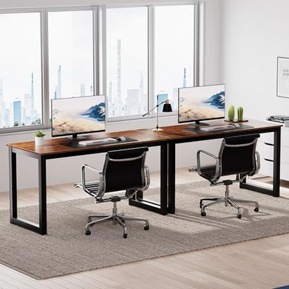 Decoholic 55 Inch Computer Desk, Home & Office PC Laptop Study Writing Table Workstation with Leg Bars, Modern Simple Industrial Style, Rustic Brown - size: 55 Inch