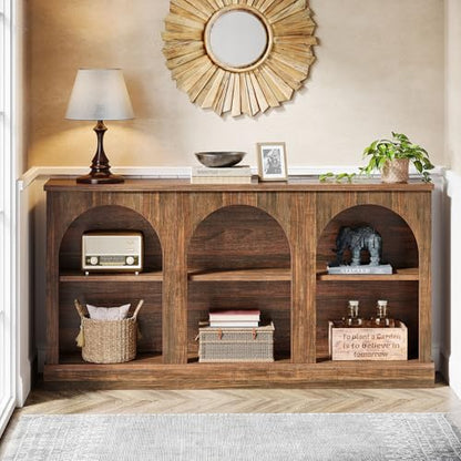 Tribesigns Farmhouse Console Table, 63-Inch Long 3 Tier Entryway Table with Storage, Wooden Rectangular Sofa Table Behind The Couch for Entrance, Hallway, Living Room, Dark Brown - color: Dark Brown