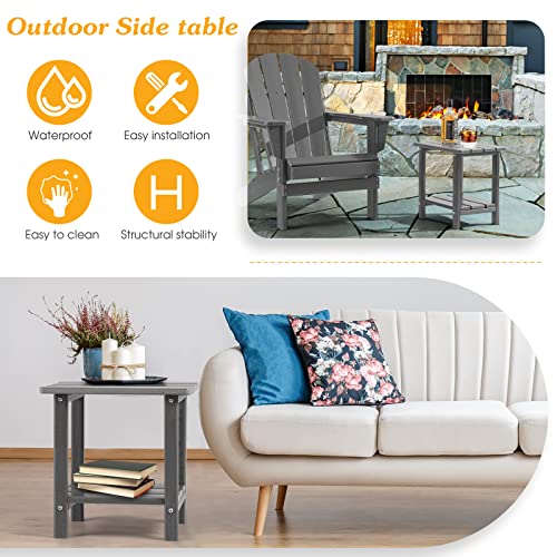 Apolimi Adirondack Outdoor Side Table, 2-Tier Sturdy Patio End Table Weather Resistant, 16.5" Solid Side Table for Patio, Pool, Porch - color: Light Grey