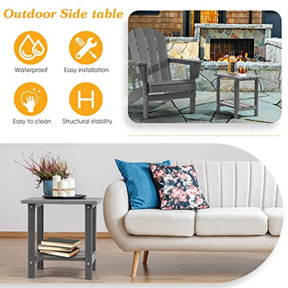 Apolimi Adirondack Outdoor Side Table, 2-Tier Sturdy Patio End Table Weather Resistant, 16.5" Solid Side Table for Patio, Pool, Porch - color: Light Grey