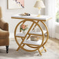 Tribesigns End Table for Living Room, 3-Tier Faux Marble Side Table with Storage, Wood Narrow Sofa Side Table with Geometric Metal Frame, Modern Nightstand and Bedside Table for Bedroom, Gold & White - color: White & Gold