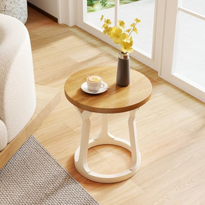 Kinfant Accent Side Table - Vintage Wood End Table Sofa Table with Bottom Shelf for Living Room, Bedroom, Office (1-Pack-White and Brown) - style: 1-pack-White and Brown