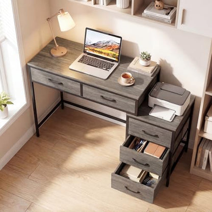 Tangkula Reversible Computer Desk with 5 Drawers, 51-Inch Home Office Desk with Drawers & Printer Stand, Industrial Writing Study Desk, Laptop PC Desk Workstation for Bedroom, Small Spaces (Grey) - color: Grey