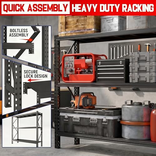 67" W Heavy Duty Garage Shelving, 6000 LBS Metal Storage Shelves with Anti-Fall Rails, 3-Tier Adjustable Storage Rack for Garage, Warehouse, Basement, Study Room - size: Reinforced 67"Wx 20"Dx 63"H