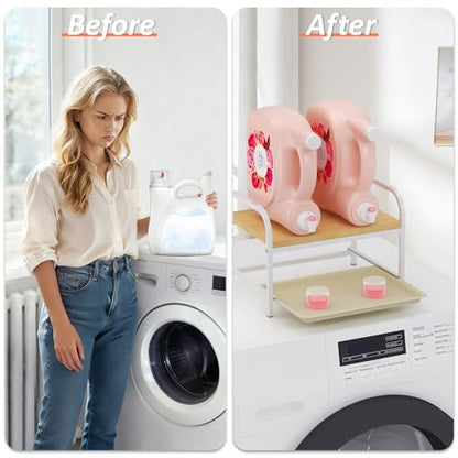 Laundry Detergent Holder & Organizer with Drip Tray, Soap Dispenser & Storage Stand for Laundry Room, Kitchen, Bathroom, White