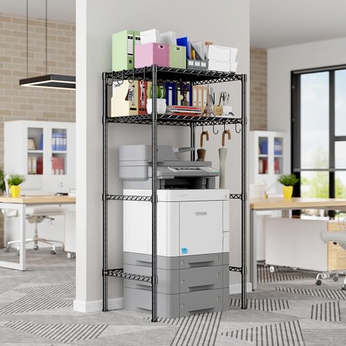 REIBII Mini Fridge Shelf with Storage, 2-Tier Adjustable Metal Shelving Unit with 8 Hooks,176 LBS Heavy Duty Organizer Rack for Dorm Room,Apartment, Kitchen and Office,52.36" H x 26.38" W x 18.1" D - size: 26.38Wx18.1Dx52.36H