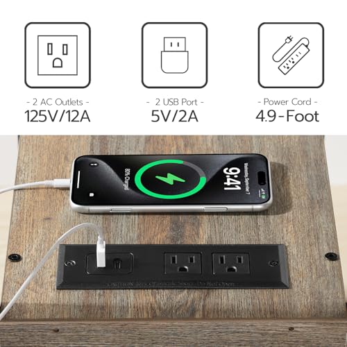 HOOBRO End Table with Charging Station, Narrow Side Table with 2 Drawer & USB Ports & Power Outlets, Nightstand for Small Spaces, for Living Room, Bedroom, Sapphire Brown UC541BZ01 - color: Sapphire Brown