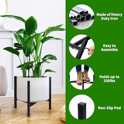 Airpark Plant Stand Indoor Adjustable, Metal Modern Plant Stand, Heavy Duty Stable Plant, Fit 8-12 inch Pots, Number of Items-2, Color-Black (Pot & Plant Not Included) - color: Black