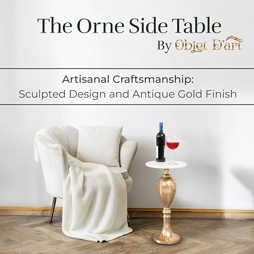 OBJET D'ART Orne Small Round Gold End Table, 22" H | Vintage Metal Accent, Side Table, Pedestal, Cocktail, Drink Table, Living Room, Small Spaces, Modern Look, Quality Build - style: Orne