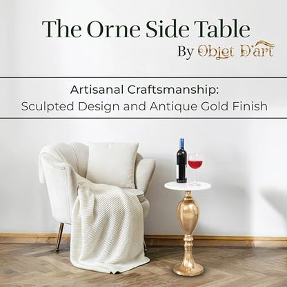 OBJET D'ART Orne Small Round Gold End Table, 22" H | Vintage Metal Accent, Side Table, Pedestal, Cocktail, Drink Table, Living Room, Small Spaces, Modern Look, Quality Build - style: Orne
