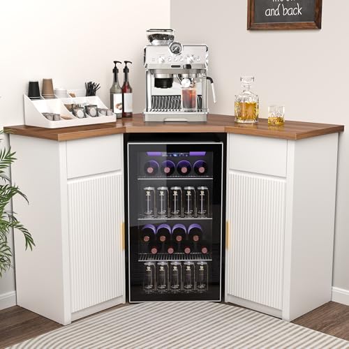 GDLF Corner Bar Cabinet with Fridge Space, Corner Coffee Bar Station with Storage, L Shaped Liquor Wine Cabinet for Home,White - color: White, size: 46.5"